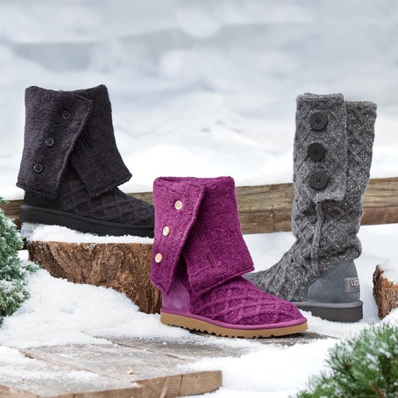 UGG Girls Purple Plum Lattice Cardy Knit Boots - Picture 3 of 14